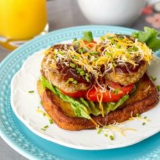 bbq breakfast sandwich on french toast