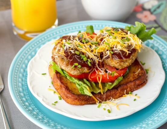 bbq breakfast sandwich on french toast