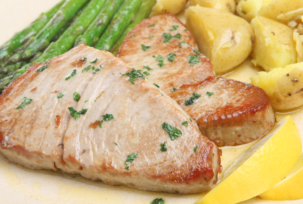 Sheet Pan Lemon Herb Tuna Steaks and Potatoesï»¿