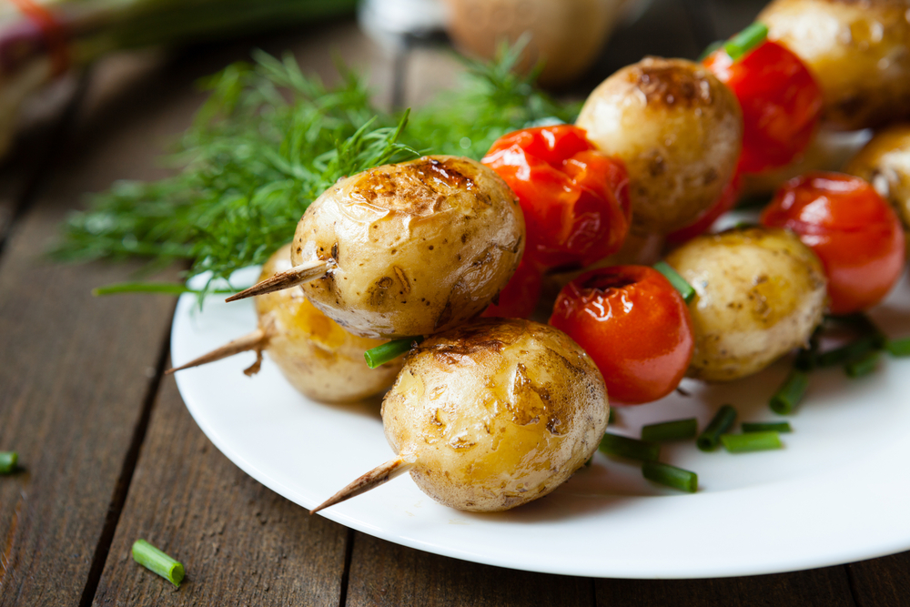Roasted Cherry Tomato and Potato Skewers