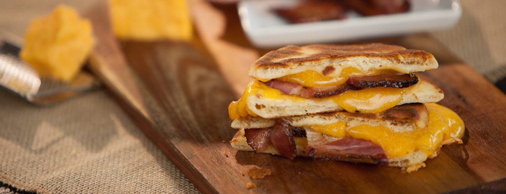 naan grilled cheese with bacon