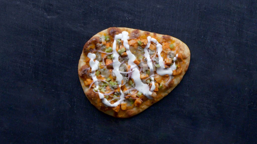 buffalo chicken naan pizza