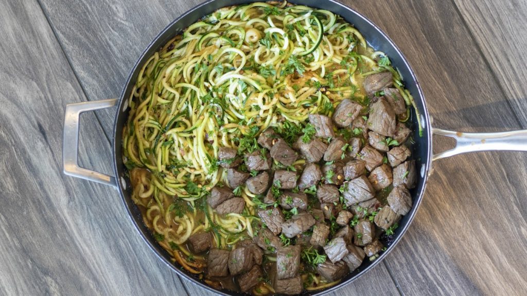 Garlic Butter Steak Bites with Zoodles