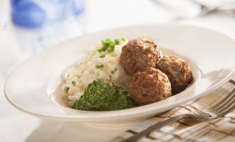 Italian - Style Meatball Risotto with Basil Pesto