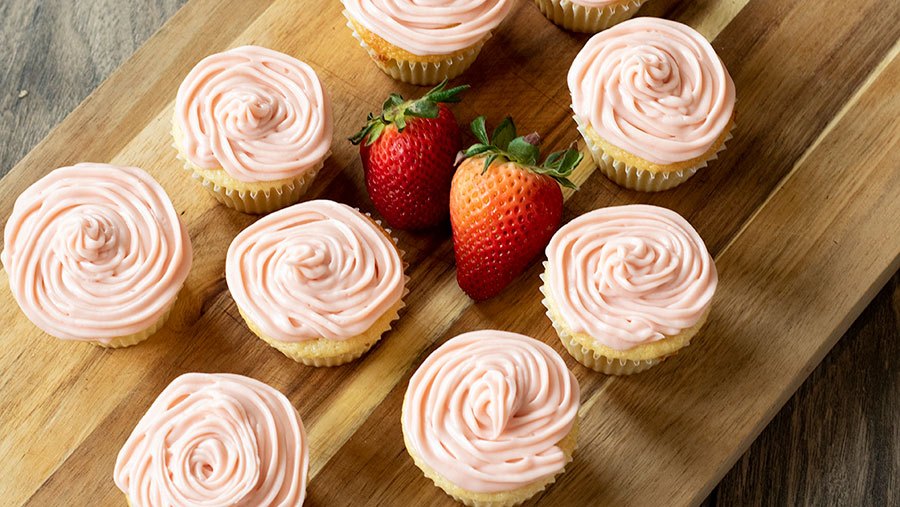 Strawberry Frosted Vanilla Cupcakes