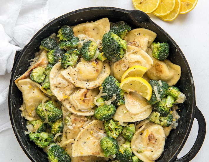 Lemon Broccoli Pierogy Skillet