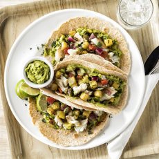 Guacamole & Grilled Fish Tacos with Pineapple Salsa