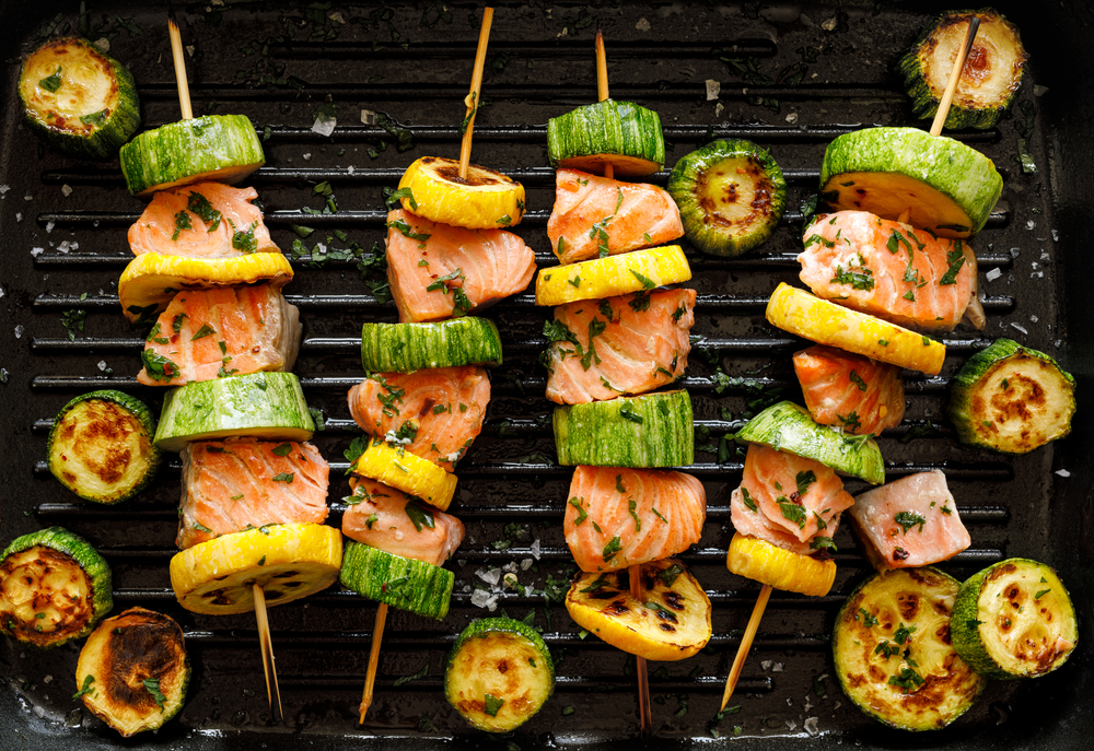 Grilled Salmon & Vegetable Kabobs