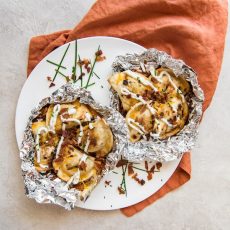 Cheesy Grilled Pierogy Packets w/Bacon